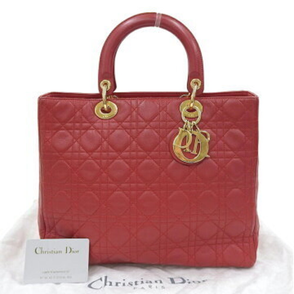 Christian Dior Lady Handbag Leather Red